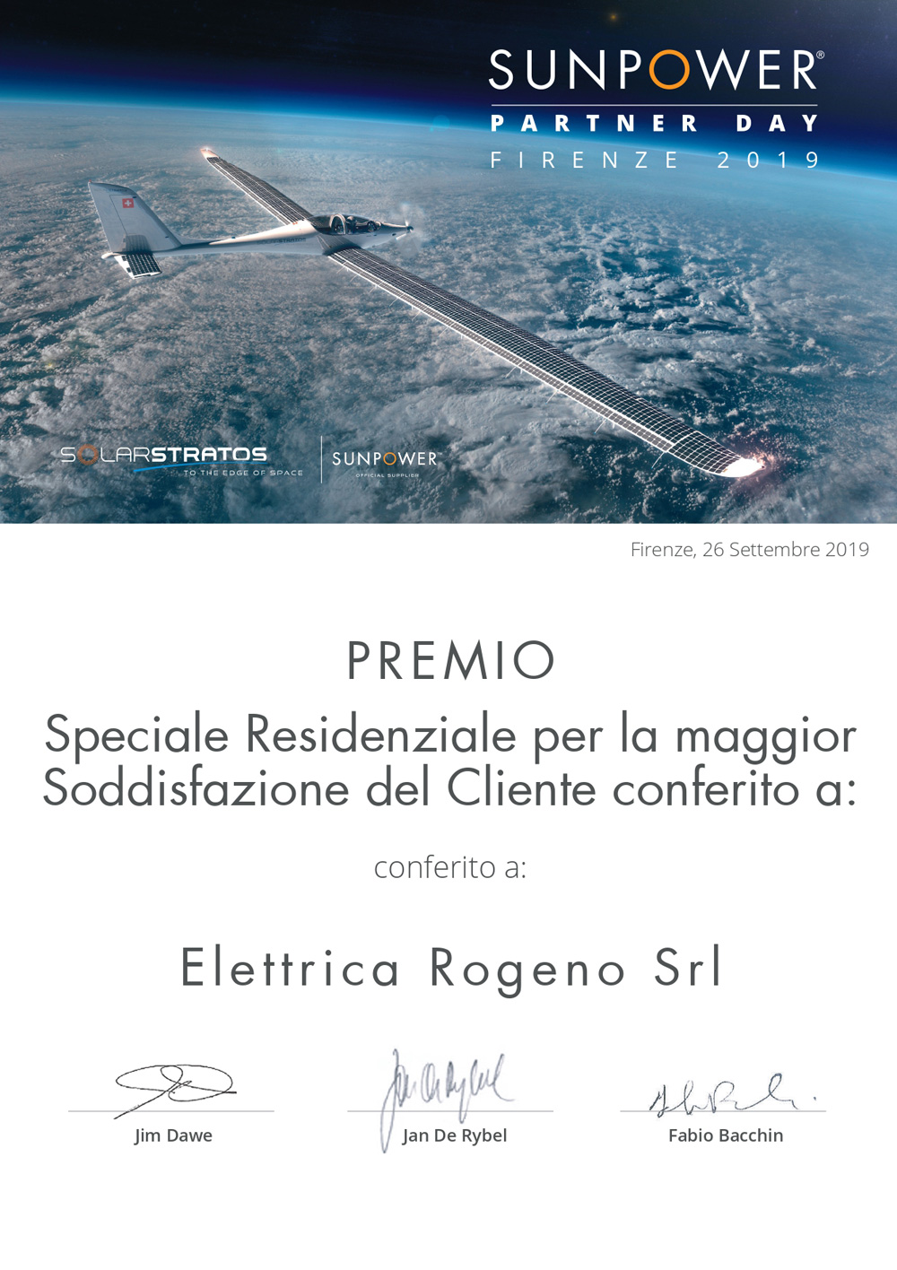 Il premio SunPower 2019 per la maggior soddisfazione del cliente