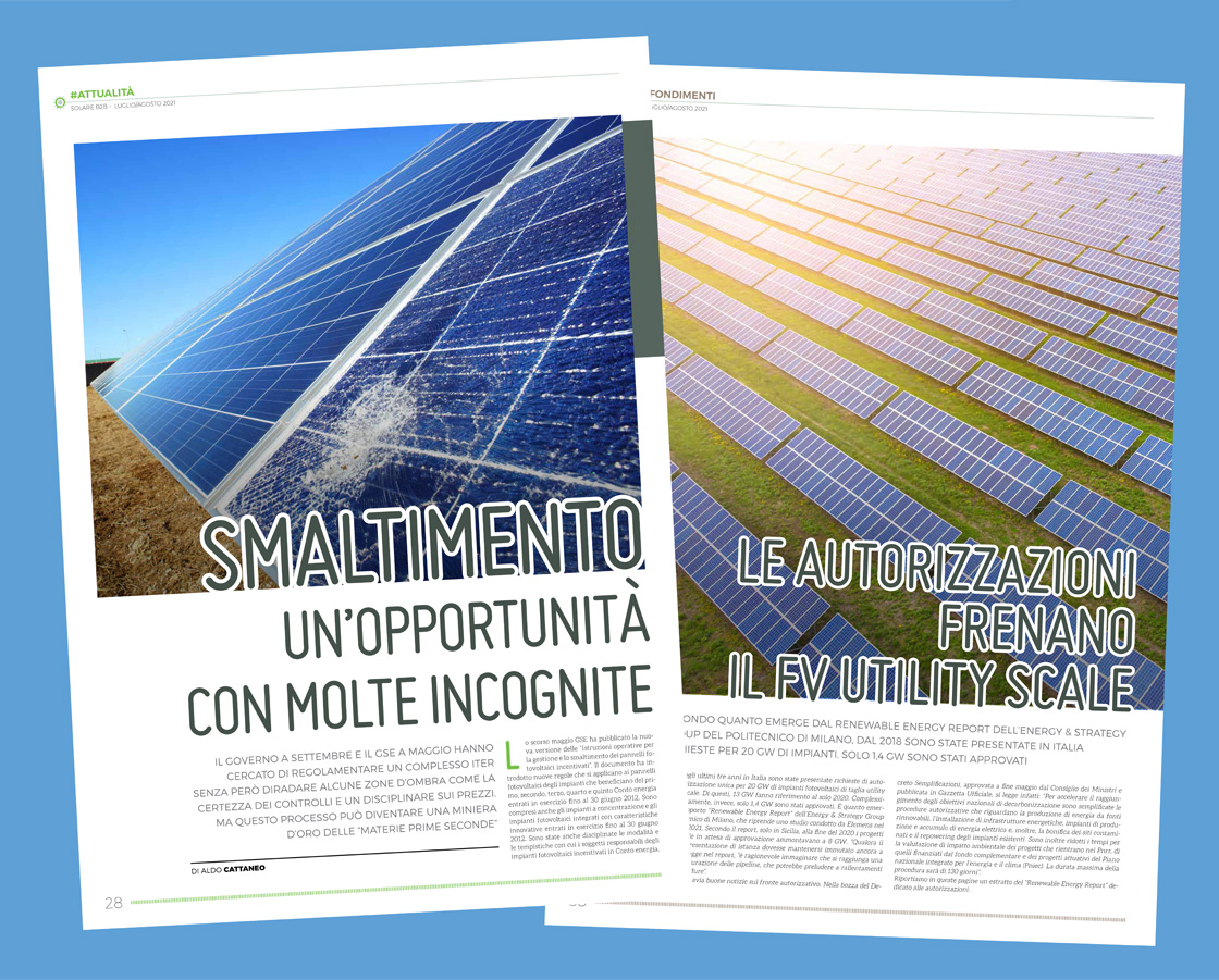 Due articoli nel numero di luglio/agosto 2021 della rivista SolareB2B