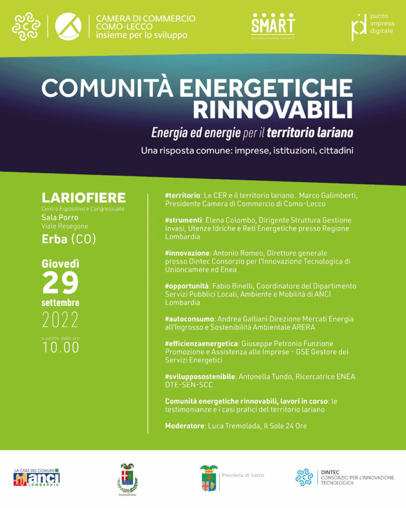 Locandina evento Comunità Energetiche Rinnovabili: energia ed energie per il territorio lariano