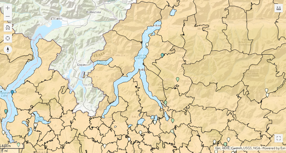 La mappa del GSE con le cabine primarie nel territorio attorno al Lago di Como