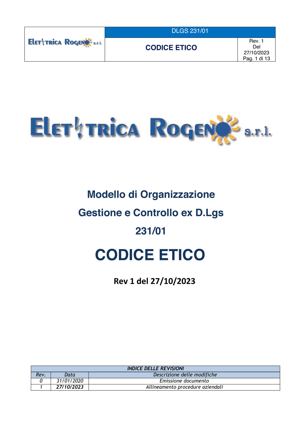 La copertina del Codice Etico di Elettrica Rogeno