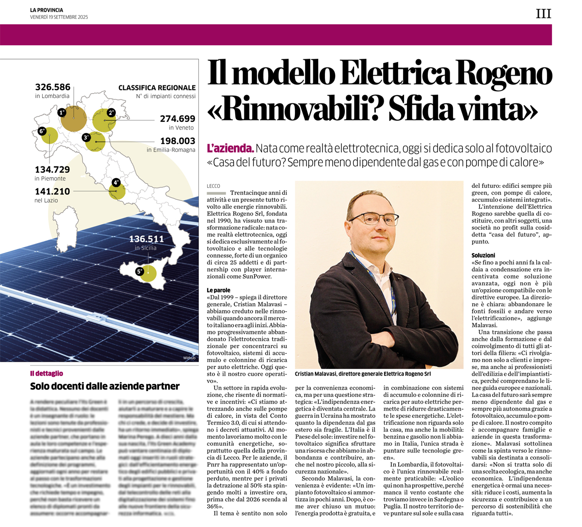Intervista di Cristian Malavasi sul quotidiano La Provincia di Como del 19 settembre 2025
