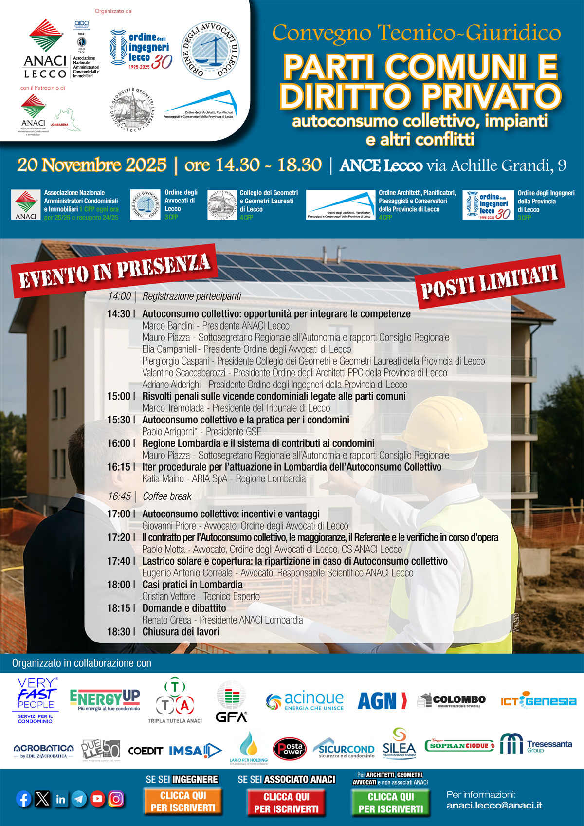 La locandina del convegno sull'autoconsumo a Lecco.