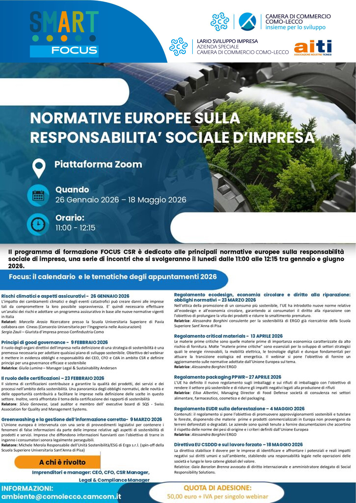 La locandina ufficiale della serie di webinar Focus CSR 2026