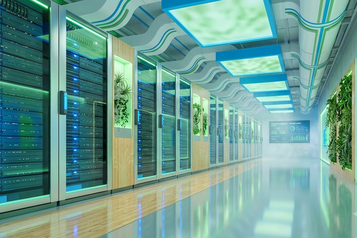 Il rendering di un futuro data center green in Lombardia